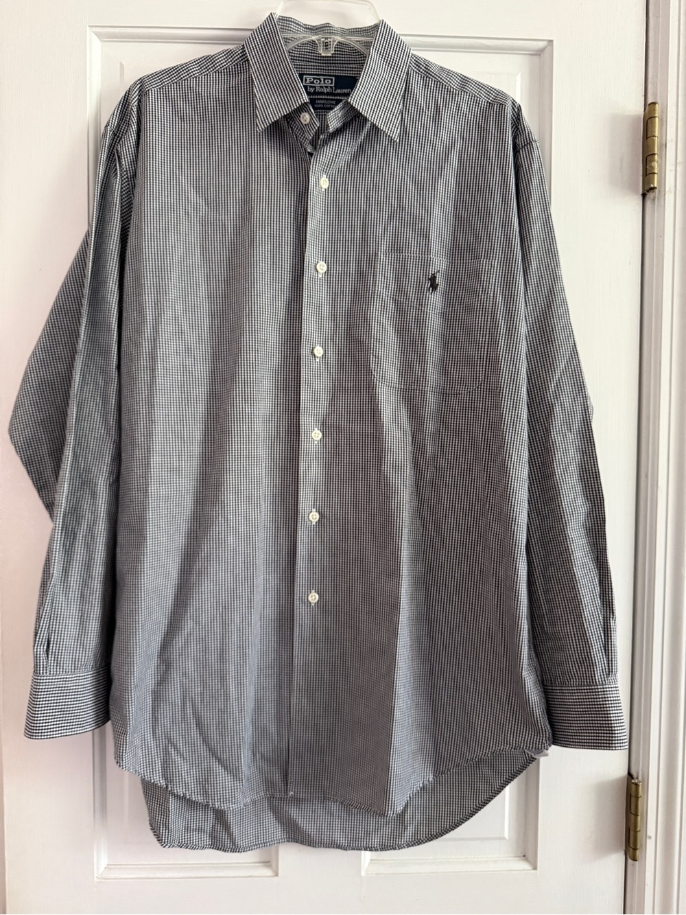 Polo by Ralph Lauren Men's Black & White Micro-Check Dress Shirt, Size M.